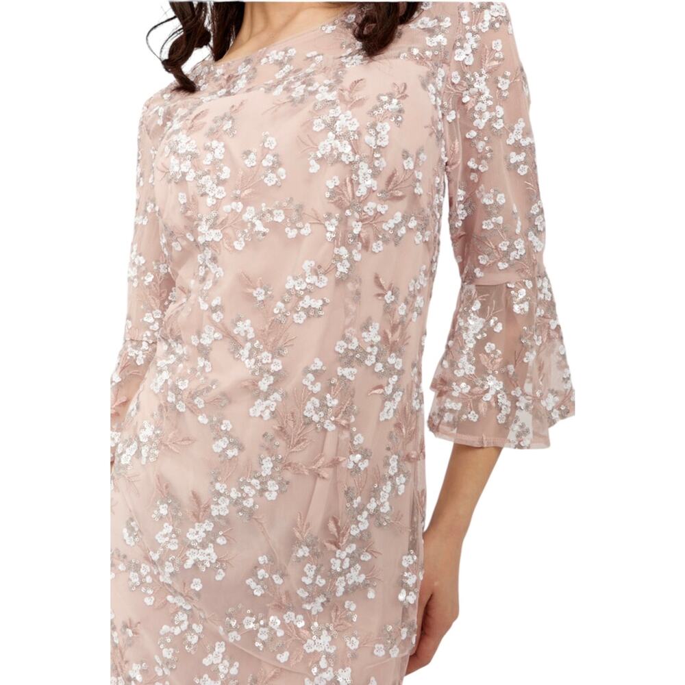 Alex Evenings Blush Pink Sequin Embroidered Dress Size 4 Formal Wedding Guest - Picture 2 of 10